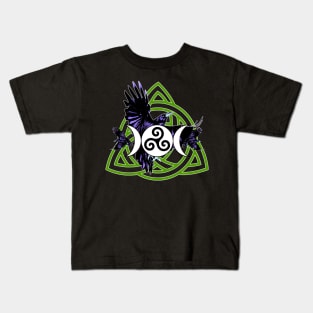 Purple Raven Morrigan Symbol with Moon and Green Triquetra (VARIANT) Kids T-Shirt